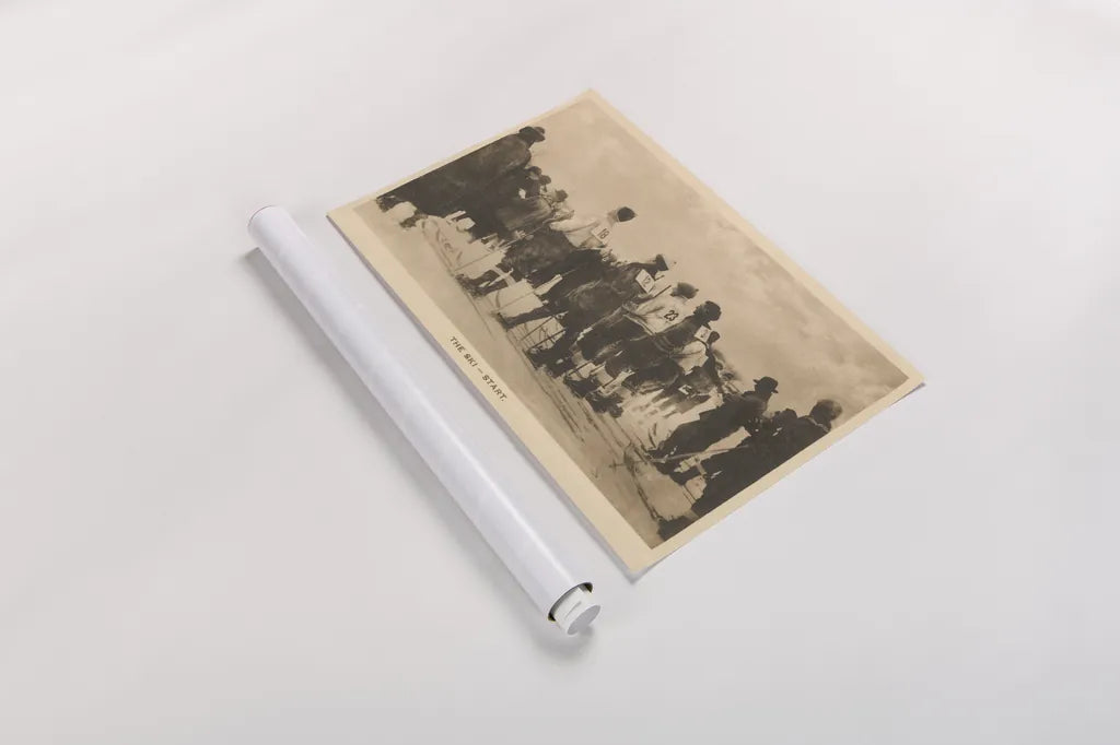 The Ski Start by Wild Apple Portfolio. shown as a rolled paper print. Available as archival giclee rolled canvas, fine art paper, or poster print. SKU 70706i.