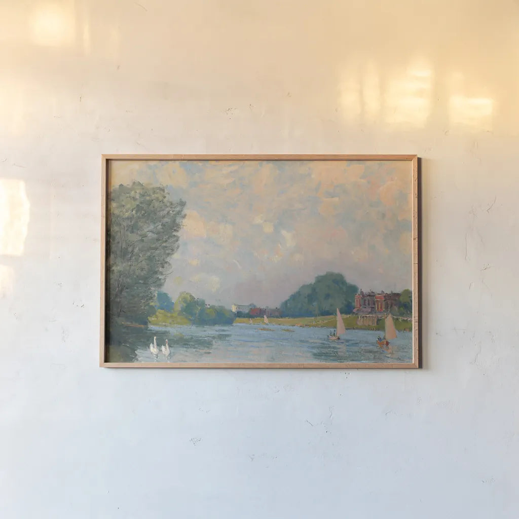 The Thames at Hampton Court by Wild Apple Portfolio. shown as a paper print in a natural frame. Available as a archival giclee rolled canvas, fine art paper, or poster print. SKU 102479i.