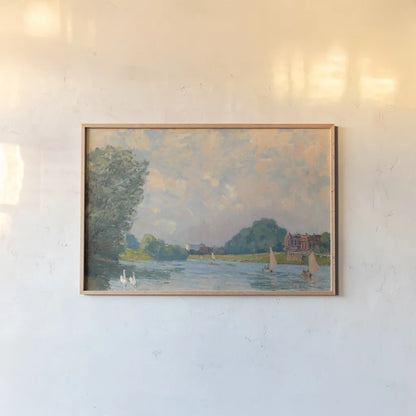 The Thames at Hampton Court by Wild Apple Portfolio. shown as a paper print in a natural frame. Available as a archival giclee rolled canvas, fine art paper, or poster print. SKU 102479i.