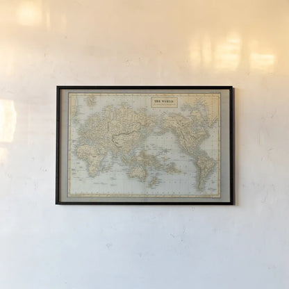 The World Map Neutral by Wild Apple Portfolio. shown as a paper print in a black flame. Available as a archival giclee rolled canvas, fine art paper, or poster print. SKU 51556i.