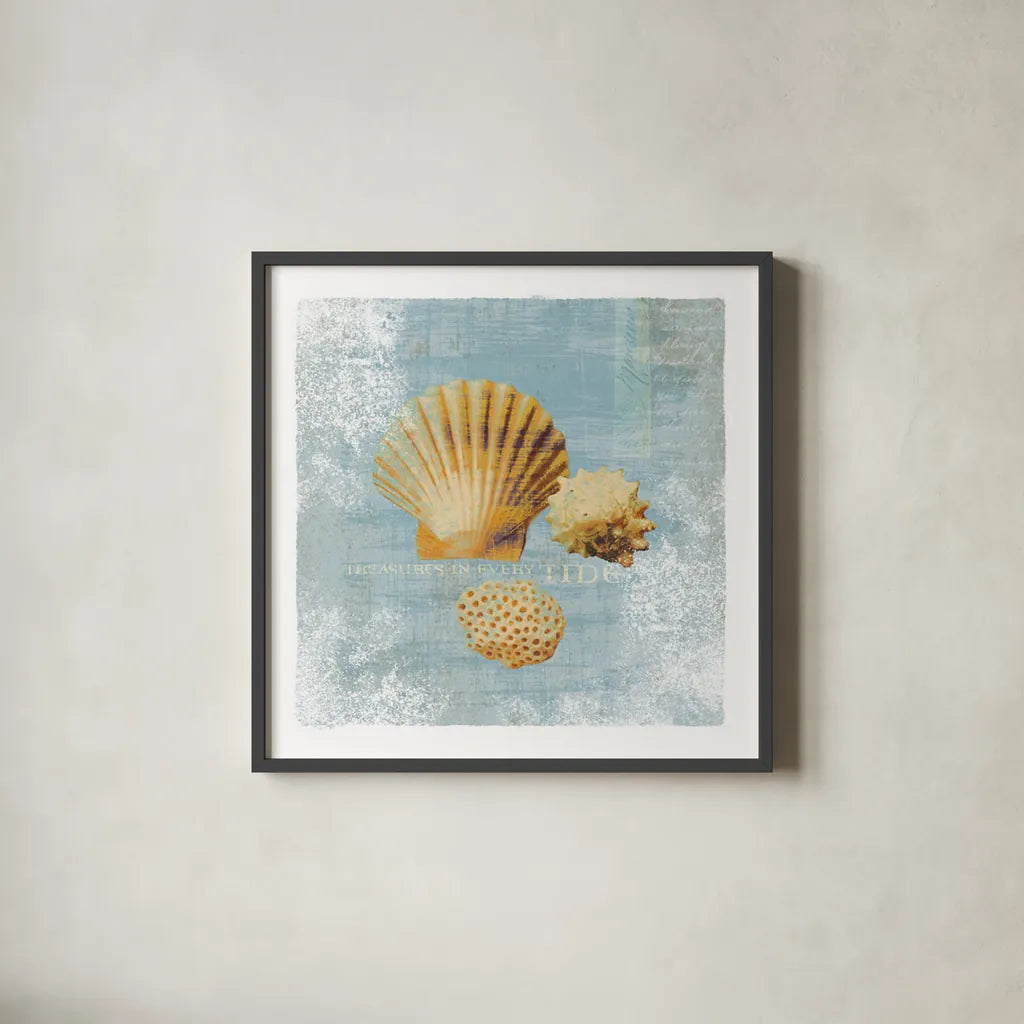 Tidal Treasures by Wild Apple Portfolio. Shown in a sleek black glass frame for a contemporary gallery look. Available as an archival giclee rolled canvas, fine art paper, or poster print. SKU 3354a.