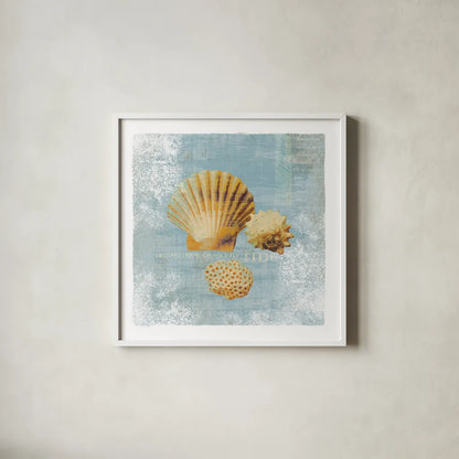 Tidal Treasures by Wild Apple Portfolio. Shown in a crisp white glass frame for a clean and minimalist style. Available as an archival giclee rolled canvas, fine art paper, or poster print. SKU 3354a.