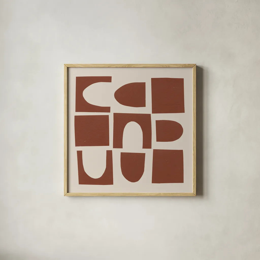 Topsy Turvy I by Wild Apple Portfolio. Shown in a natural wood glass frame for a timeless modern aesthetic. Available as an archival giclee rolled canvas, fine art paper, or poster print. SKU 80694a.