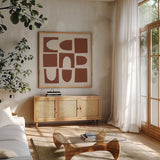 Topsy Turvy I by Wild Apple Portfolio. Shown in a natural wood frame in a cozy modern living room. Available as an archival giclee rolled canvas, fine art paper, or poster print. SKU 80694a.