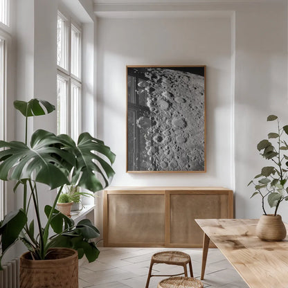 Transparencies of the Moon by Wild Apple Portfolio. shown as a print in a natural wood frame in a dining room. Available as a archival giclee rolled canvas, fine art paper, or poster print. SKU 84535h.