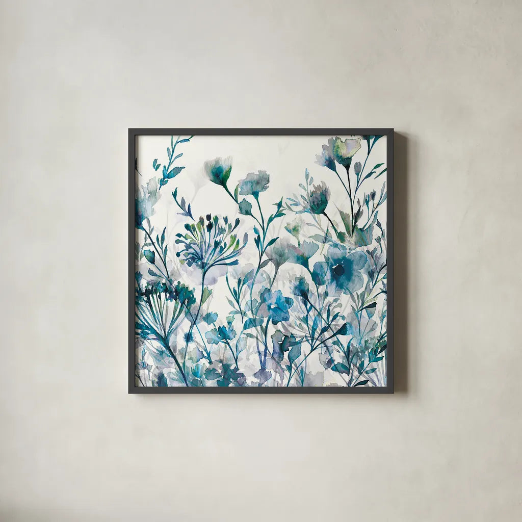 Transparent Garden Apple Green by Wild Apple Portfolio. Shown in a sleek black glass frame for a contemporary gallery look. Available as an archival giclee rolled canvas, fine art paper, or poster print. SKU 17234a.