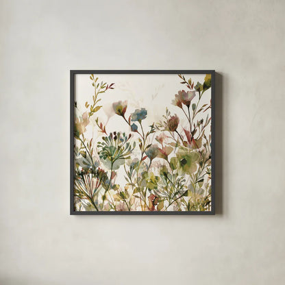 Transparent Garden Honeybloom Crop by Wild Apple Portfolio. Shown in a sleek black glass frame for a contemporary gallery look. Available as an archival giclee rolled canvas, fine art paper, or poster print. SKU 90639a.