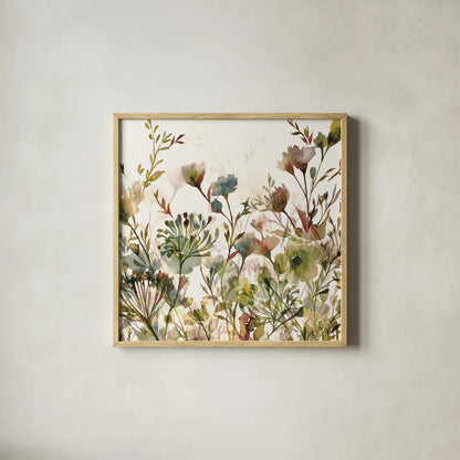 Transparent Garden Honeybloom Crop by Wild Apple Portfolio. Shown in a natural wood glass frame for a timeless modern aesthetic. Available as an archival giclee rolled canvas, fine art paper, or poster print. SKU 90639a.