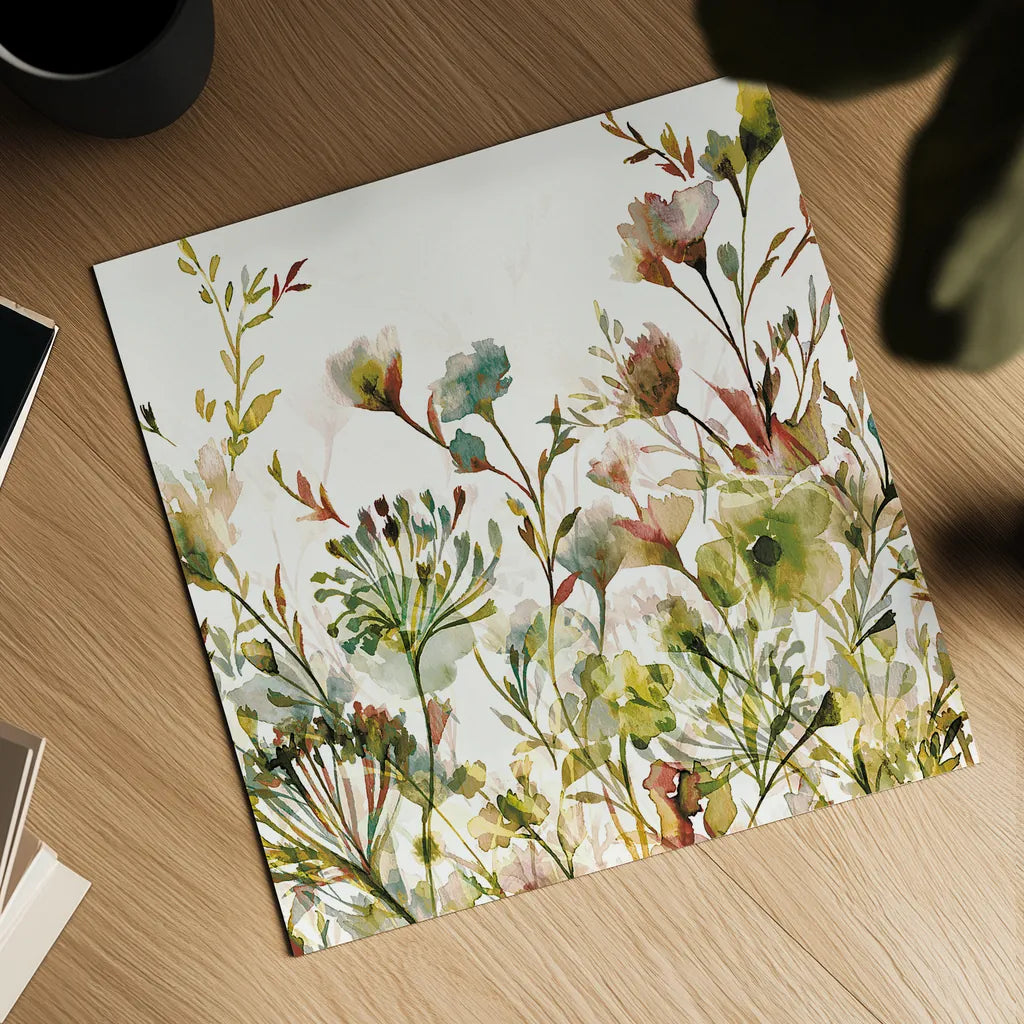 Transparent Garden Warm by Wild Apple Portfolio. Shown as a detailed flat fine art print, highlighting archival giclee quality. Available as an archival giclee rolled canvas, fine art paper, or poster print. SKU 18747a.
