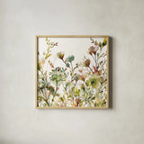 Transparent Garden Warm by Wild Apple Portfolio. Shown in a natural wood glass frame for a timeless modern aesthetic. Available as an archival giclee rolled canvas, fine art paper, or poster print. SKU 18747a.