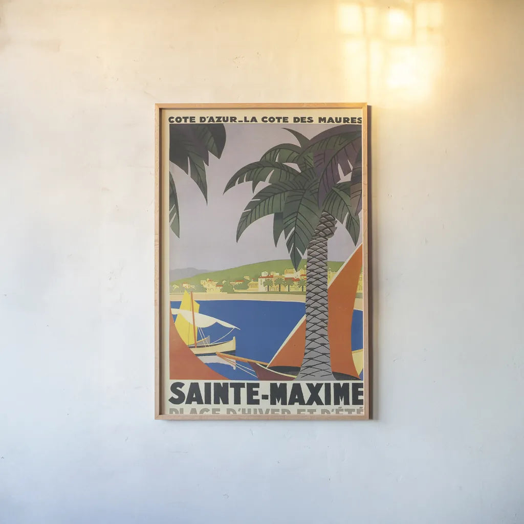 Travel Poster I by Wild Apple Portfolio. shown as a paper print in a natural frame. Available as a archival giclee rolled canvas, fine art paper, or poster print. SKU 65647h.
