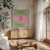 Twirling Garden I by Wild Apple Portfolio. Shown in a natural wood frame in a cozy modern living room. Available as an archival giclee rolled canvas, fine art paper, or poster print. SKU 80712a.