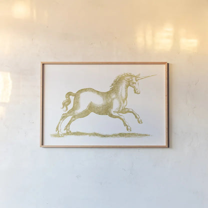 Unicorn Fantasy by Wild Apple Portfolio. shown as a paper print in a natural frame. Available as a archival giclee rolled canvas, fine art paper, or poster print. SKU 33800i.