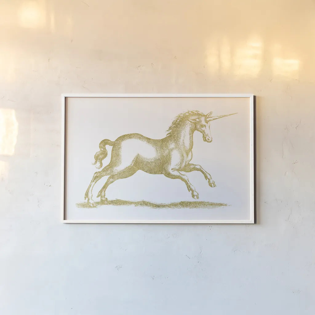 Unicorn Fantasy by Wild Apple Portfolio. shown as a paper print in a white frame. Available as a archival giclee rolled canvas, fine art paper, or poster print. SKU 33800i.