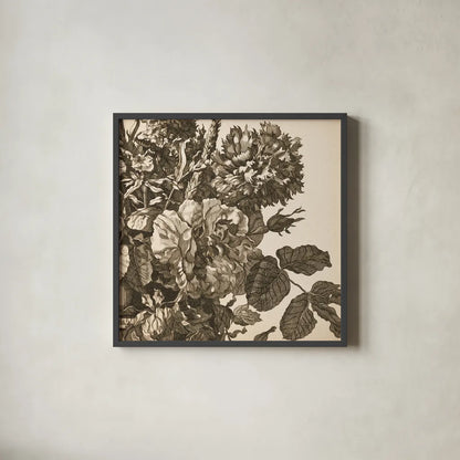 Urn Arrangement II by Wild Apple Portfolio. Shown in a sleek black glass frame for a contemporary gallery look. Available as an archival giclee rolled canvas, fine art paper, or poster print. SKU 95557a.