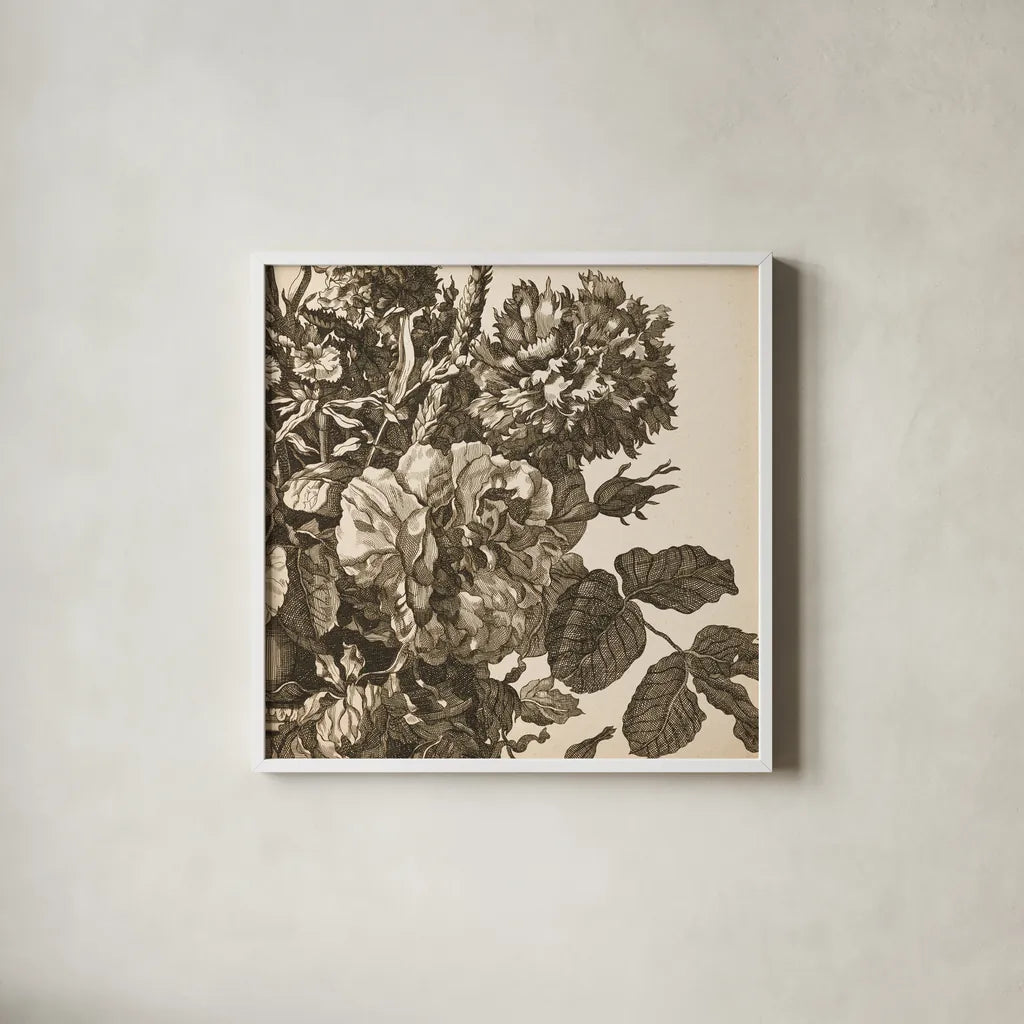 Urn Arrangement II by Wild Apple Portfolio. Shown in a crisp white glass frame for a clean and minimalist style. Available as an archival giclee rolled canvas, fine art paper, or poster print. SKU 95557a.