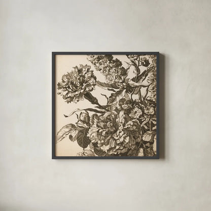 Urn Arrangement III by Wild Apple Portfolio. Shown in a sleek black glass frame for a contemporary gallery look. Available as an archival giclee rolled canvas, fine art paper, or poster print. SKU 95558a.