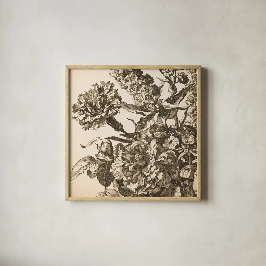 Urn Arrangement III by Wild Apple Portfolio. Shown in a natural wood glass frame for a timeless modern aesthetic. Available as an archival giclee rolled canvas, fine art paper, or poster print. SKU 95558a.