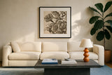 Urn Arrangement III by Wild Apple Portfolio. Displayed in a glass frame with matte in a clean modern living room. Available as an archival giclee rolled canvas, fine art paper, or poster print. SKU 95558a.