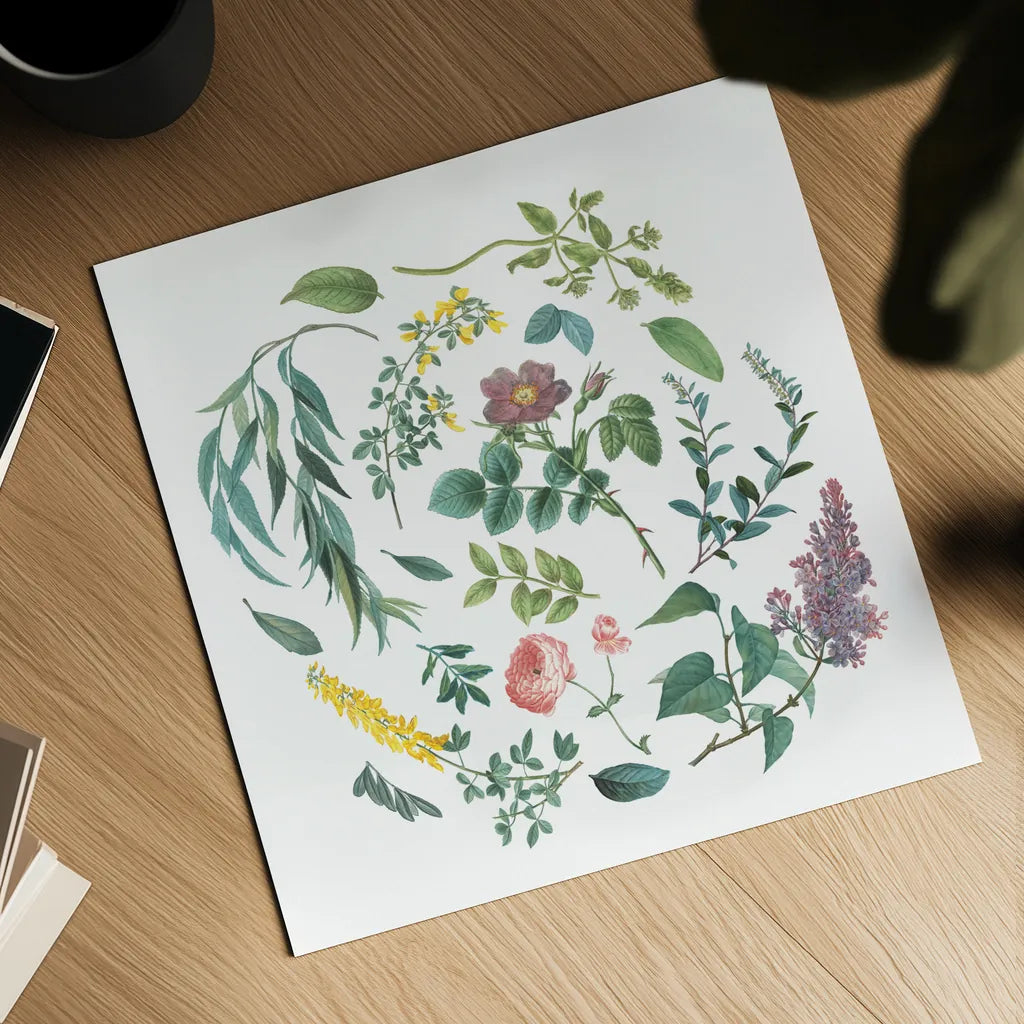 Victorian Garden Bright I by Wild Apple Portfolio. Shown as a detailed flat fine art print, highlighting archival giclee quality. Available as an archival giclee rolled canvas, fine art paper, or poster print. SKU 77661a.