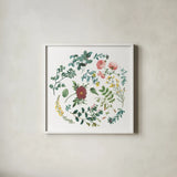Victorian Garden Bright II by Wild Apple Portfolio. Shown in a crisp white glass frame for a clean and minimalist style. Available as an archival giclee rolled canvas, fine art paper, or poster print. SKU 77662a.