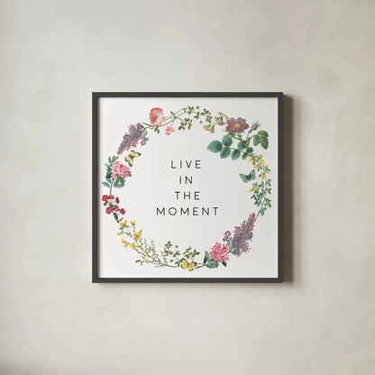 Victorian Garden Bright V by Wild Apple Portfolio. Shown in a sleek black glass frame for a contemporary gallery look. Available as an archival giclee rolled canvas, fine art paper, or poster print. SKU 77665a.