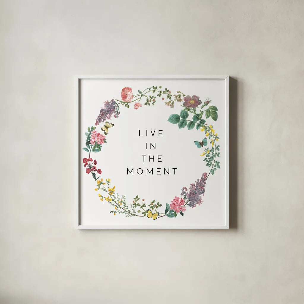 Victorian Garden Bright V by Wild Apple Portfolio. Shown in a crisp white glass frame for a clean and minimalist style. Available as an archival giclee rolled canvas, fine art paper, or poster print. SKU 77665a.