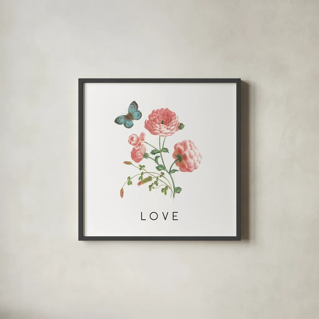 Victorian Garden Bright VII by Wild Apple Portfolio. Shown in a sleek black glass frame for a contemporary gallery look. Available as an archival giclee rolled canvas, fine art paper, or poster print. SKU 77667a.