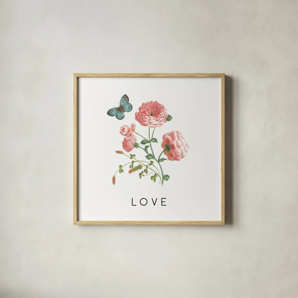 Victorian Garden Bright VII by Wild Apple Portfolio. Shown in a natural wood glass frame for a timeless modern aesthetic. Available as an archival giclee rolled canvas, fine art paper, or poster print. SKU 77667a.