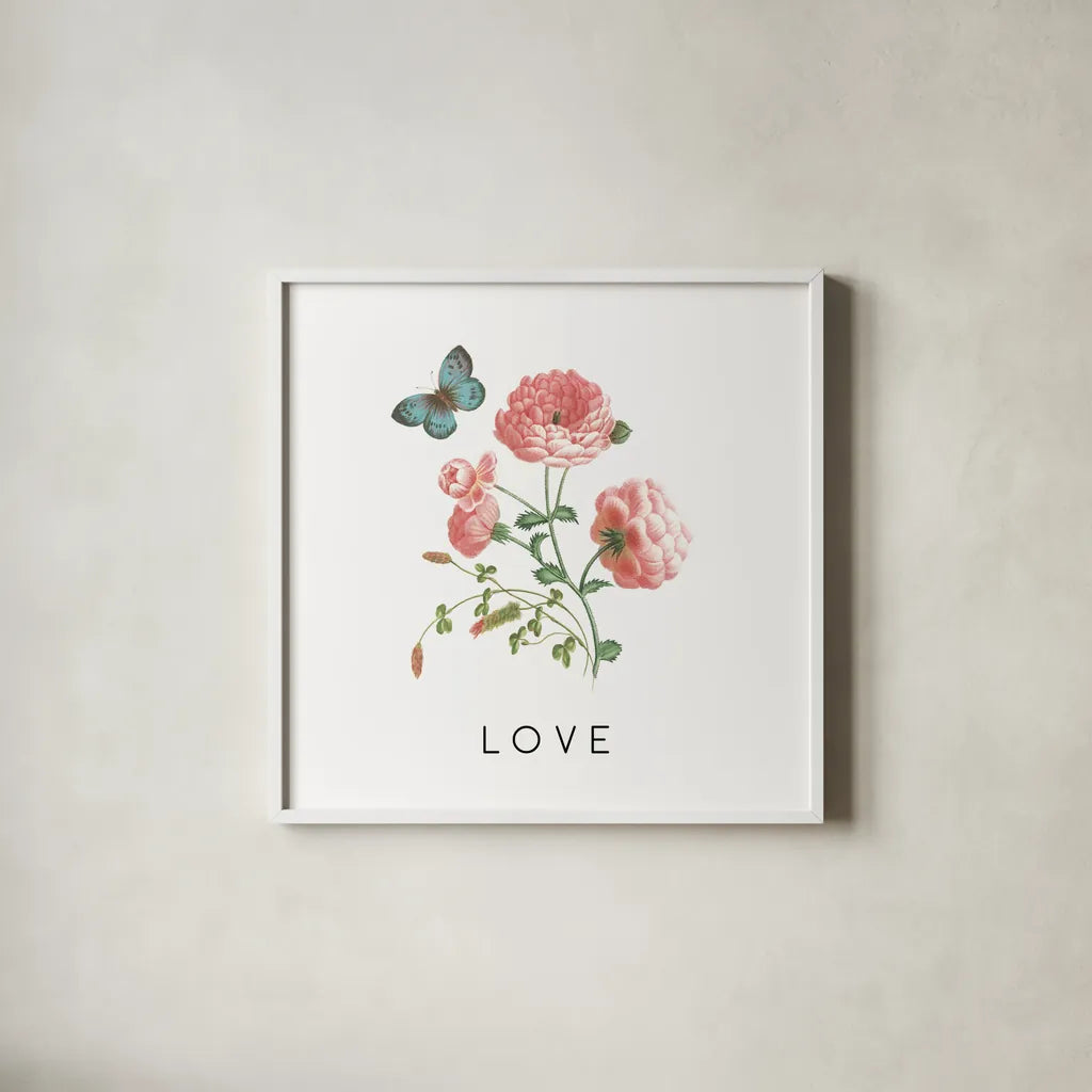 Victorian Garden Bright VII by Wild Apple Portfolio. Shown in a crisp white glass frame for a clean and minimalist style. Available as an archival giclee rolled canvas, fine art paper, or poster print. SKU 77667a.