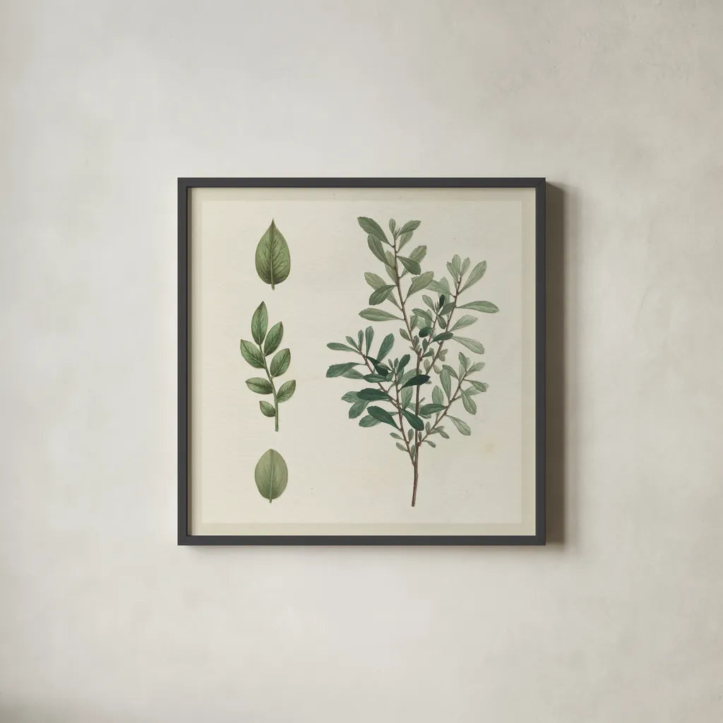 Victorian Garden Chart III by Wild Apple Portfolio. Shown in a sleek black glass frame for a contemporary gallery look. Available as an archival giclee rolled canvas, fine art paper, or poster print. SKU 69183a.