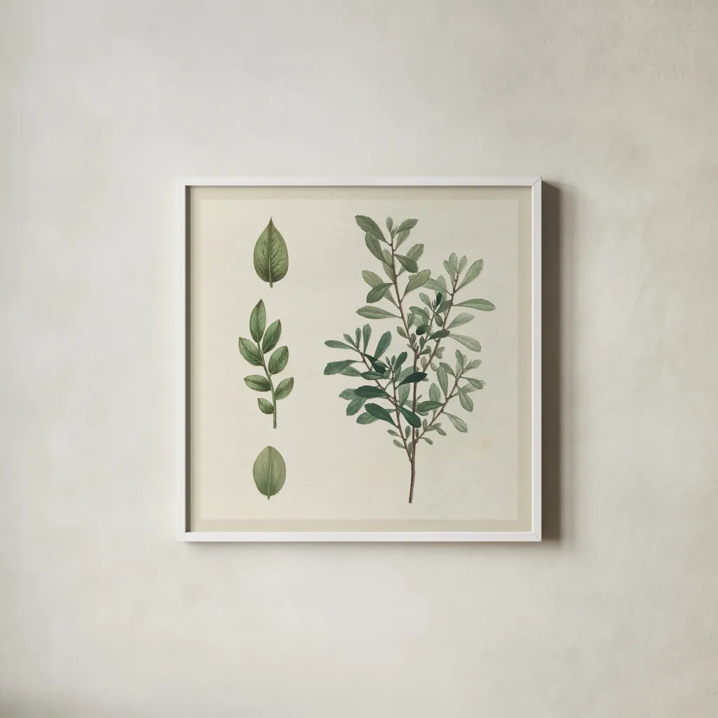 Victorian Garden Chart III by Wild Apple Portfolio. Shown in a crisp white glass frame for a clean and minimalist style. Available as an archival giclee rolled canvas, fine art paper, or poster print. SKU 69183a.