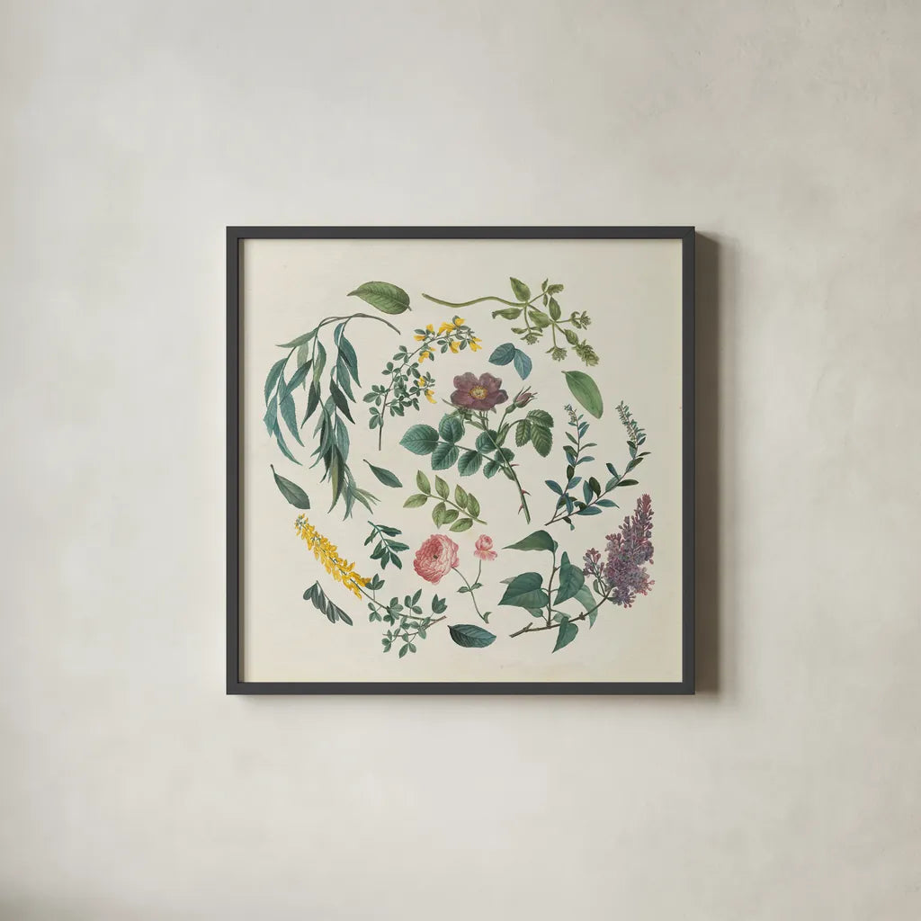 Victorian Garden I by Wild Apple Portfolio. Shown in a sleek black glass frame for a contemporary gallery look. Available as an archival giclee rolled canvas, fine art paper, or poster print. SKU 46805a.