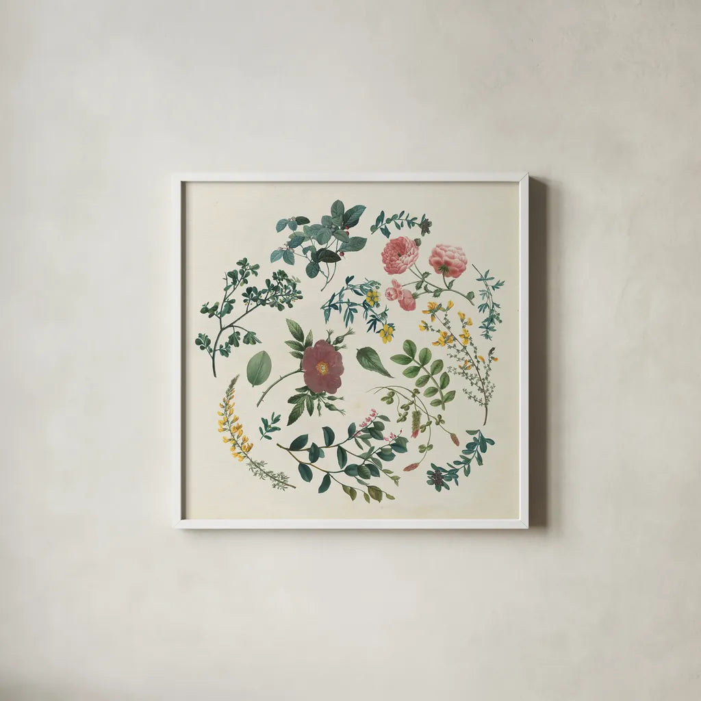 Victorian Garden II by Wild Apple Portfolio. Shown in a crisp white glass frame for a clean and minimalist style. Available as an archival giclee rolled canvas, fine art paper, or poster print. SKU 46806a.