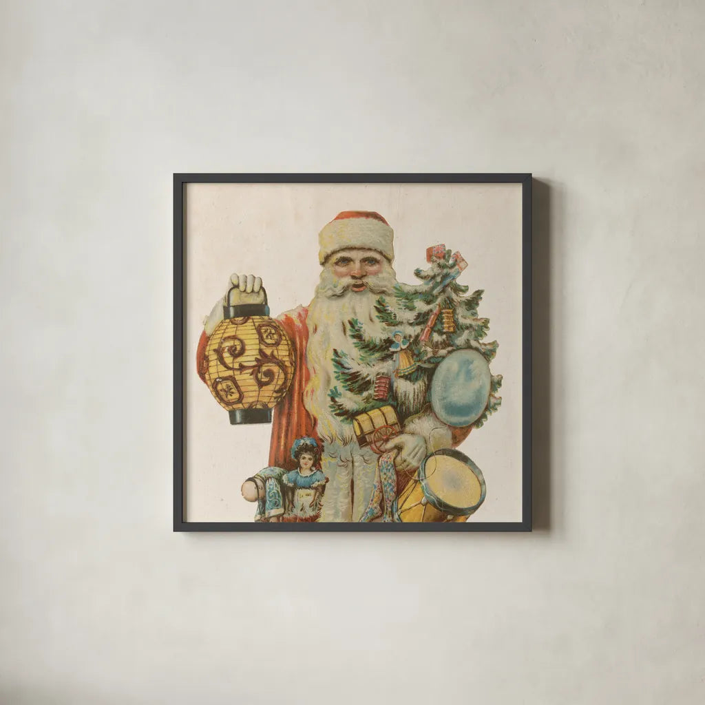 Victorian Santa II by Wild Apple Portfolio. Shown in a sleek black glass frame for a contemporary gallery look. Available as an archival giclee rolled canvas, fine art paper, or poster print. SKU 57212a.