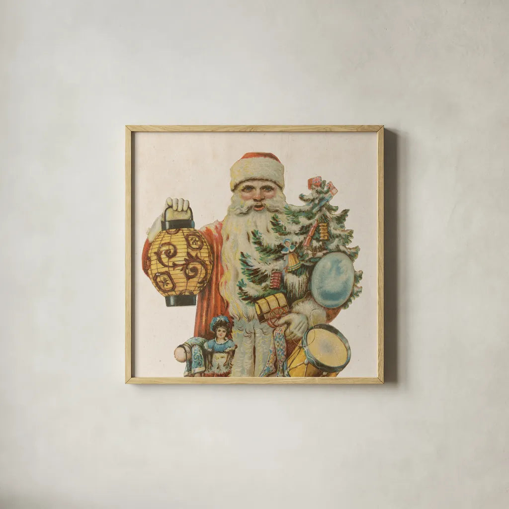 Victorian Santa II by Wild Apple Portfolio. Shown in a natural wood glass frame for a timeless modern aesthetic. Available as an archival giclee rolled canvas, fine art paper, or poster print. SKU 57212a.