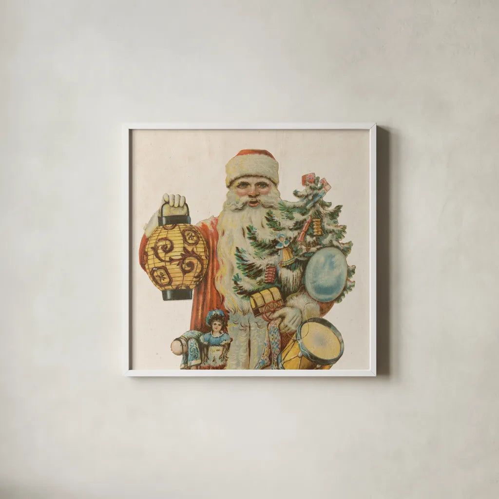 Victorian Santa II by Wild Apple Portfolio. Shown in a crisp white glass frame for a clean and minimalist style. Available as an archival giclee rolled canvas, fine art paper, or poster print. SKU 57212a.