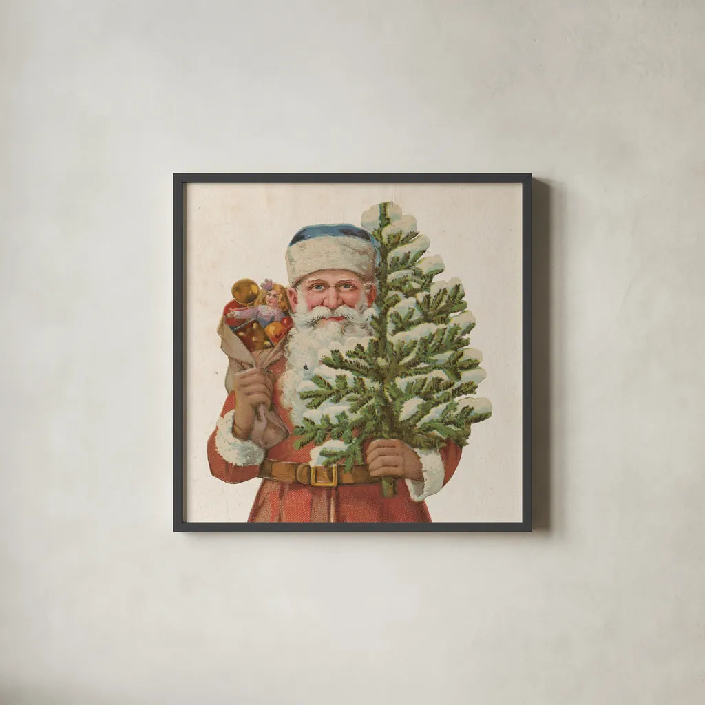 Victorian Santa IV by Wild Apple Portfolio. Shown in a sleek black glass frame for a contemporary gallery look. Available as an archival giclee rolled canvas, fine art paper, or poster print. SKU 57214a.