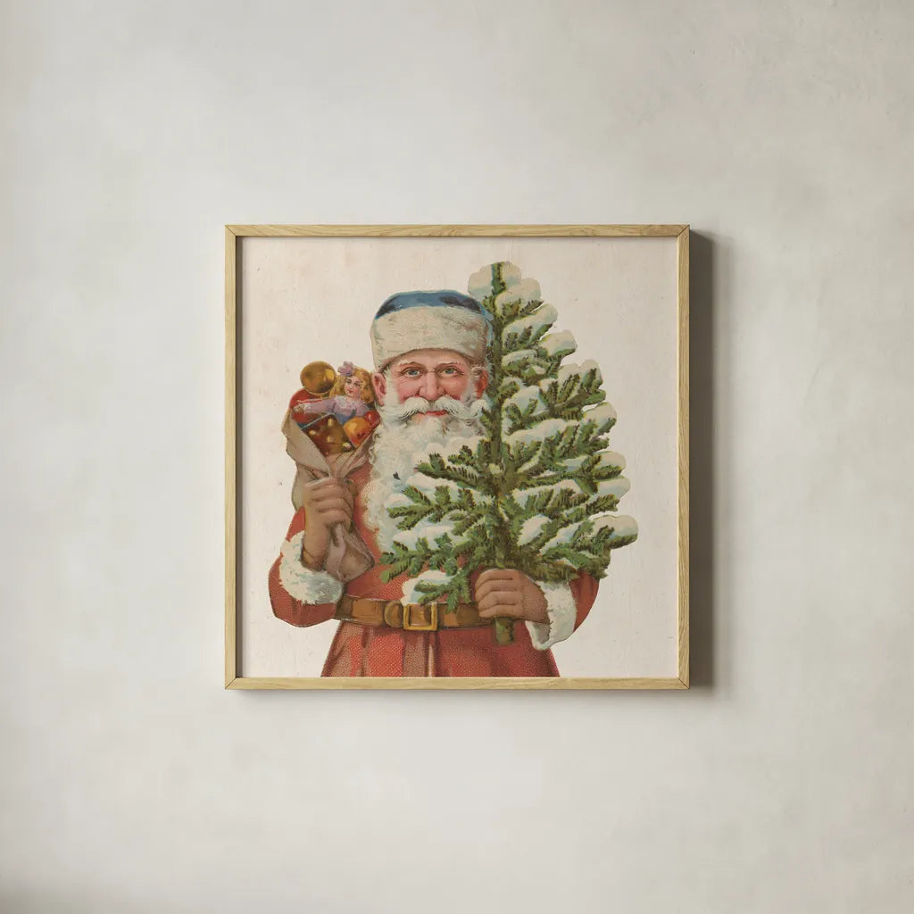 Victorian Santa IV by Wild Apple Portfolio. Shown in a natural wood glass frame for a timeless modern aesthetic. Available as an archival giclee rolled canvas, fine art paper, or poster print. SKU 57214a.