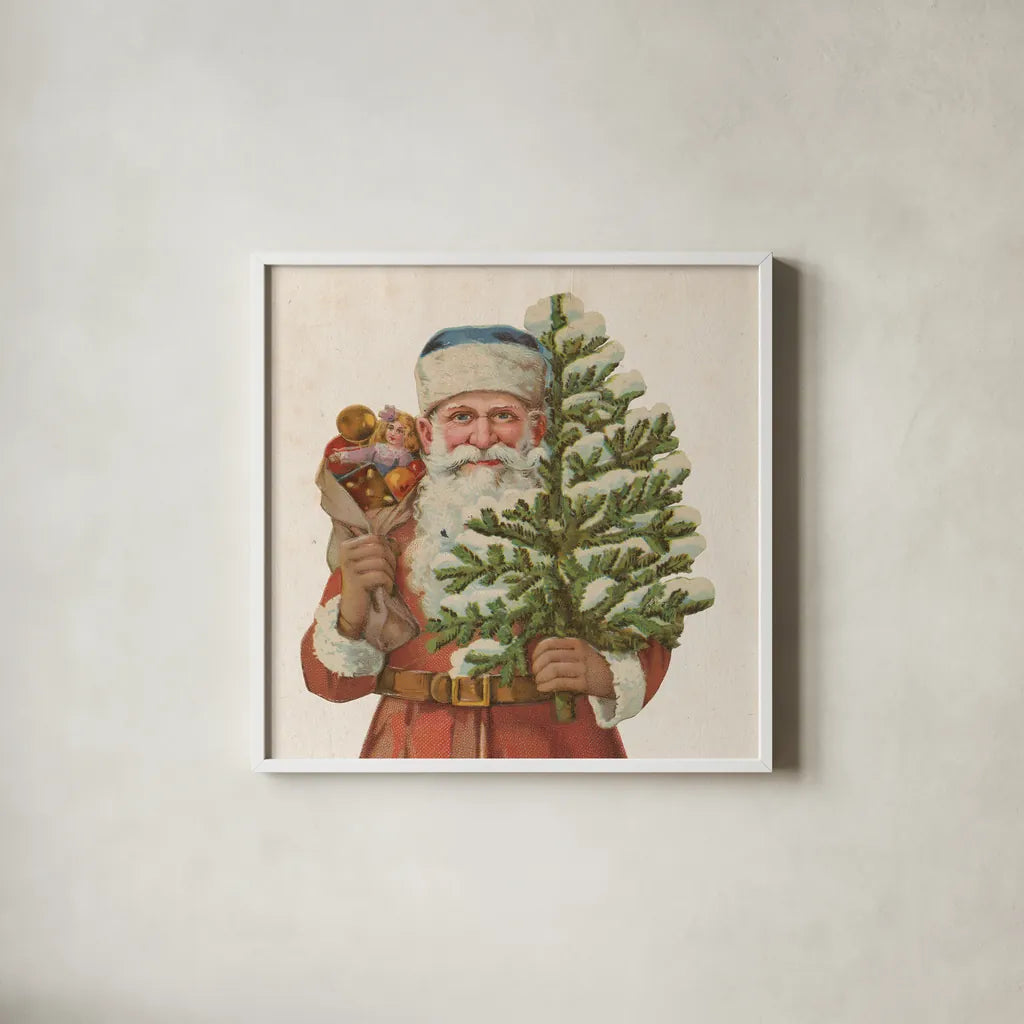 Victorian Santa IV by Wild Apple Portfolio. Shown in a crisp white glass frame for a clean and minimalist style. Available as an archival giclee rolled canvas, fine art paper, or poster print. SKU 57214a.