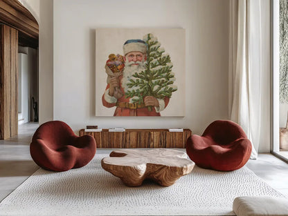 Victorian Santa IV by Wild Apple Portfolio. Shown as extra-large giant wall art in a modern living room. Available as an archival giclee rolled canvas, fine art paper, or poster print. SKU 57214a.