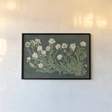 Vintage Flowers on Green by Wild Apple Portfolio. shown as a paper print in a black flame. Available as a archival giclee rolled canvas, fine art paper, or poster print. SKU 86643i.