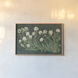 Vintage Flowers on Green by Wild Apple Portfolio. shown as a paper print in a natural frame. Available as a archival giclee rolled canvas, fine art paper, or poster print. SKU 86643i.