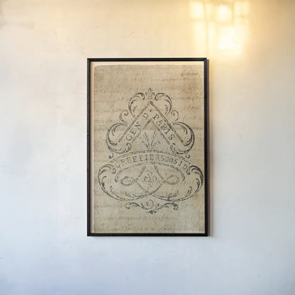 Vintage Letter Crest I Antique Border V2 by Wild Apple Portfolio. shown as a paper print in a black flame. Available as a archival giclee rolled canvas, fine art paper, or poster print. SKU 37706h.