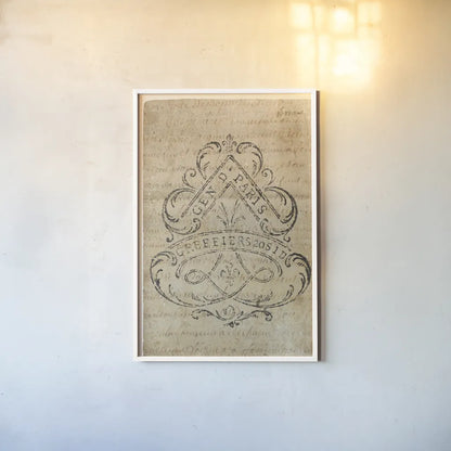 Vintage Letter Crest I Antique Border V2 by Wild Apple Portfolio. shown as a paper print in a white frame. Available as a archival giclee rolled canvas, fine art paper, or poster print. SKU 37706h.
