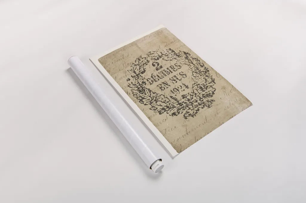 Vintage Letter Crest II Antique Border v3 by Wild Apple Portfolio. shown as a rolled paper print. Available as archival giclee rolled canvas, fine art paper, or poster print. SKU 47830h.