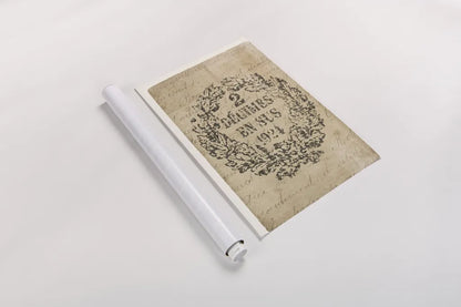 Vintage Letter Crest II Antique Border v3 by Wild Apple Portfolio. shown as a rolled paper print. Available as archival giclee rolled canvas, fine art paper, or poster print. SKU 47830h.