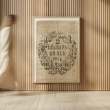 Vintage Letter Crest II Antique Border v3 by Wild Apple Portfolio. shown as over sized large wall art. Available as an archival giclee rolled canvas, fine art paper, or poster print. SKU 47830h.