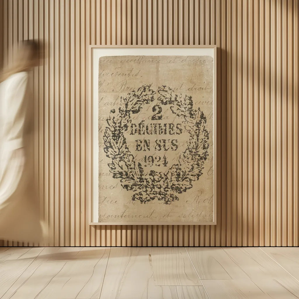 Vintage Letter Crest II Antique Border v3 by Wild Apple Portfolio. shown as over sized large wall art. Available as an archival giclee rolled canvas, fine art paper, or poster print. SKU 47830h.