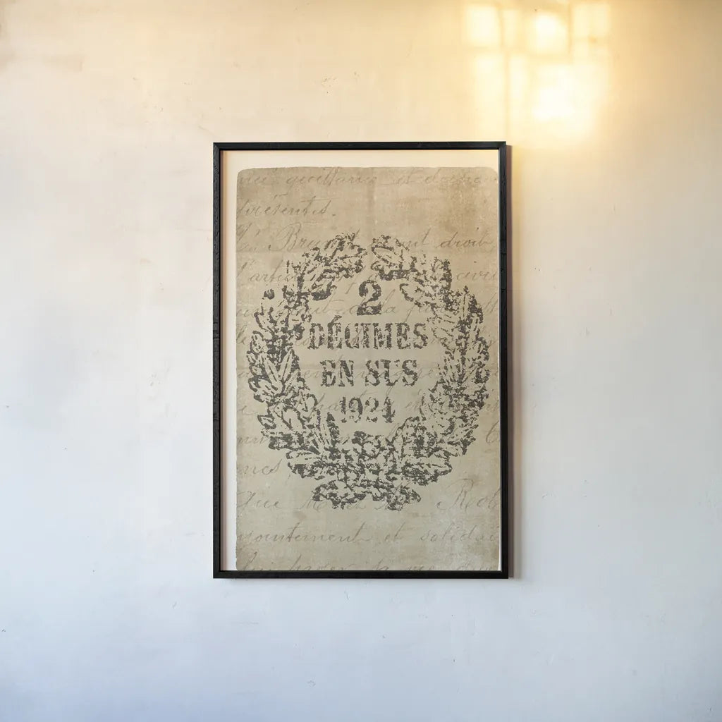 Vintage Letter Crest II Antique Border v3 by Wild Apple Portfolio. shown as a paper print in a black flame. Available as a archival giclee rolled canvas, fine art paper, or poster print. SKU 47830h.